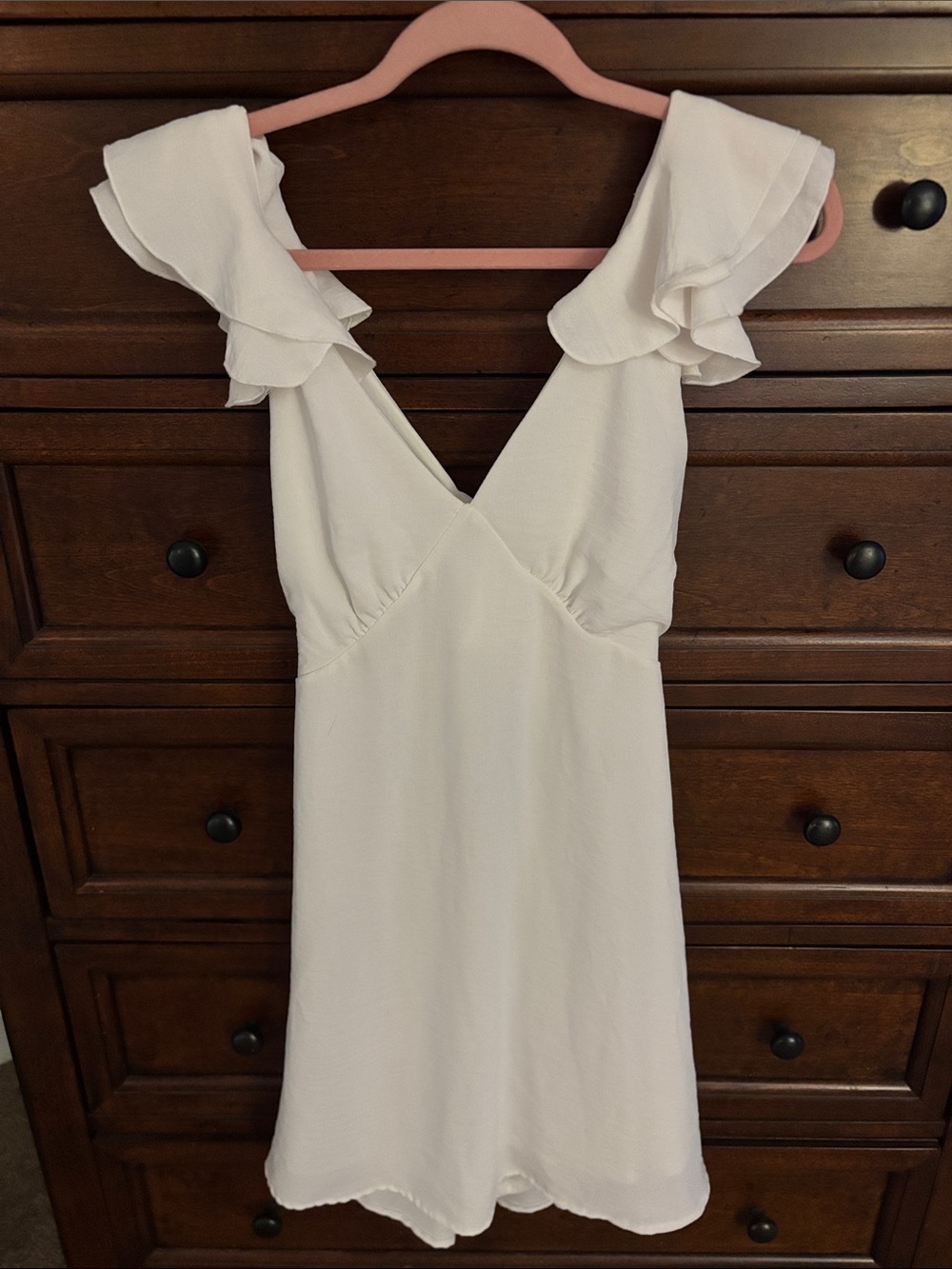 Altar'd State white Ruffled V-Neck Mini Dress